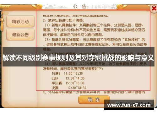 解读不同级别赛事规则及其对夺冠挑战的影响与意义